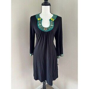 INC International Concepts Sz PM Black Dress with Embellished Neckline  Cuff NWT